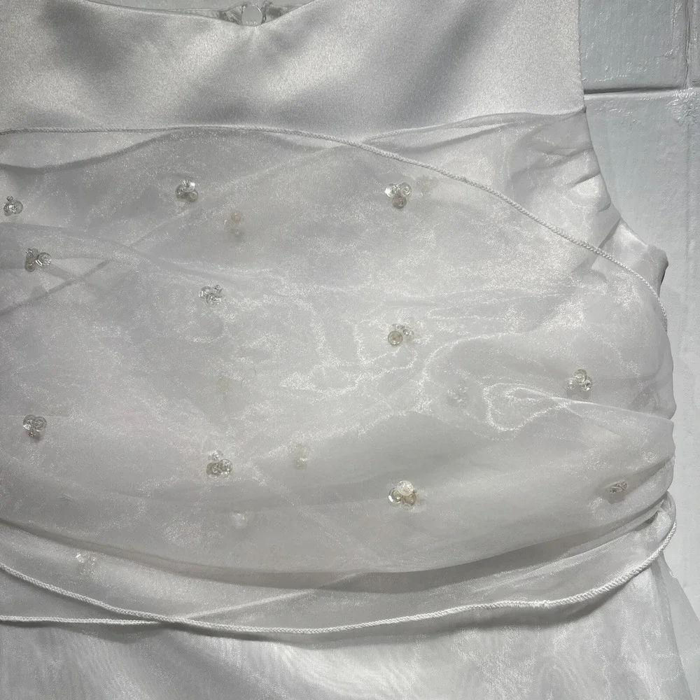 Bonnie Jean Girls White Organza Flower Girl Communion Dress Size 7 R42454-C‎